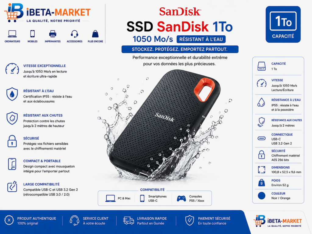 DISQUE DUR EXTERNE 1TB SSD 1050MB