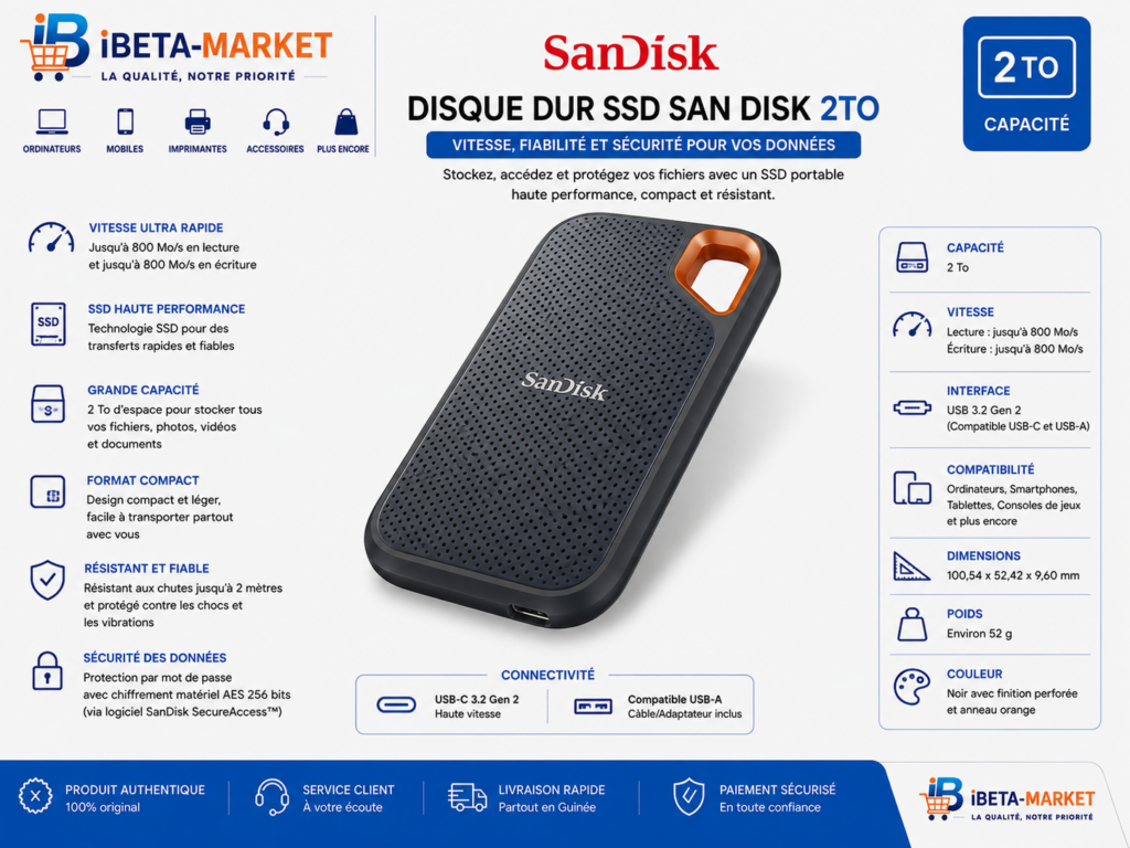 DISQUE DUR EXTERNE SSD 2TB 800MB