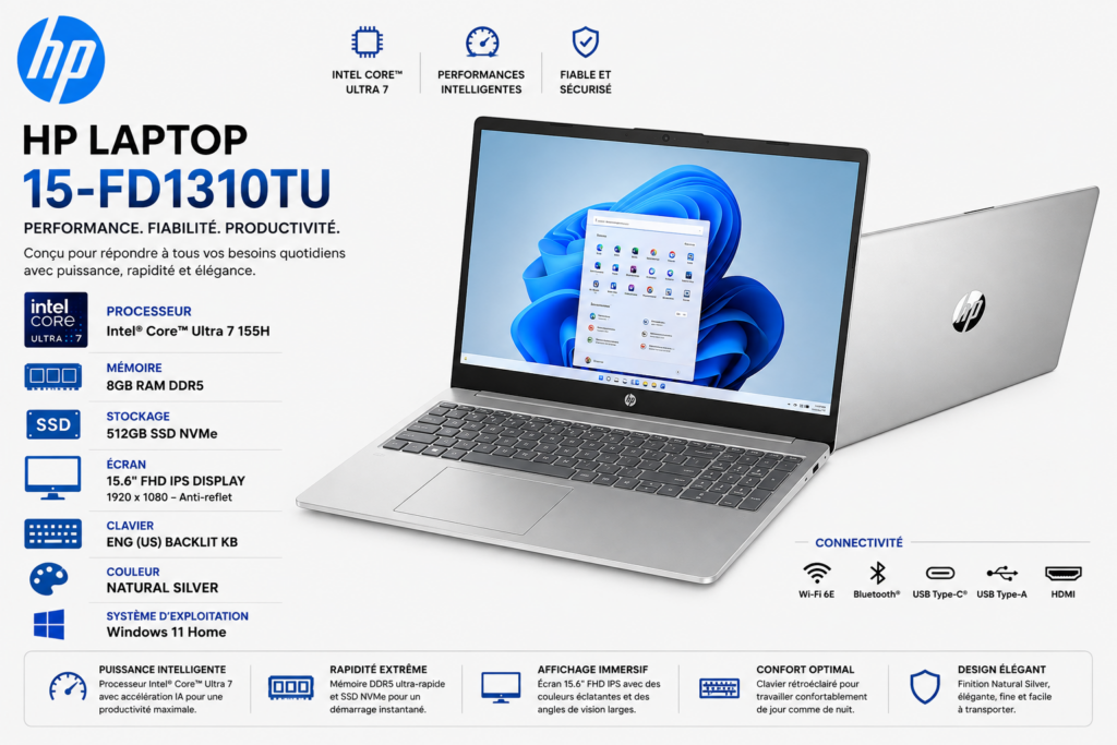 LAPTOP HP 15-FD1310TU-INTEL ULTRA 7 8GB RAM DDR5-512GB SSD-15.6"